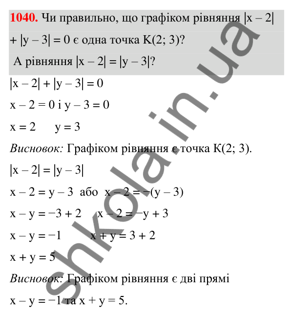 ГДЗ Алгебра 7 клас Бевз 2024 — завдання 1040, § 23. Графік лінійного рівняння...