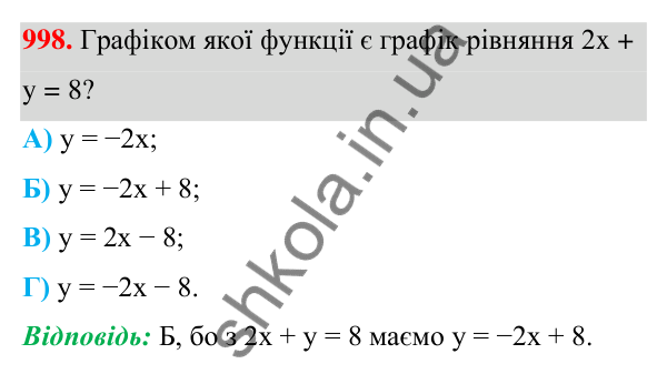 ГДЗ Алгебра 7 клас Бевз 2024 — завдання 998, § 23. Графік лінійного рівняння...