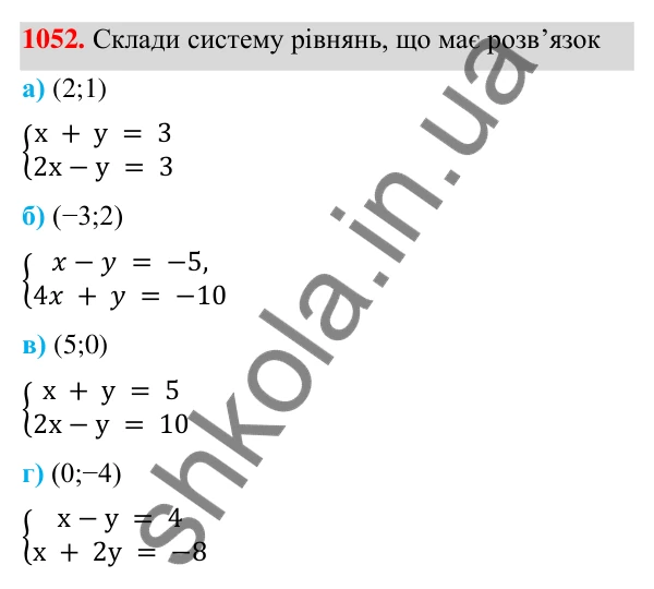 ГДЗ Алгебра 7 клас Бевз 2024 — завдання 1052, § 24. Системи рівнянь