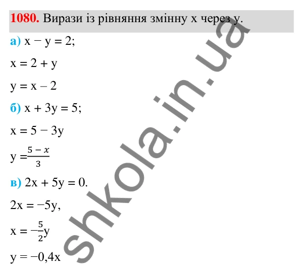 ГДЗ Алгебра 7 клас Бевз 2024 — завдання 1080, § 25. ...систем методом підстановки