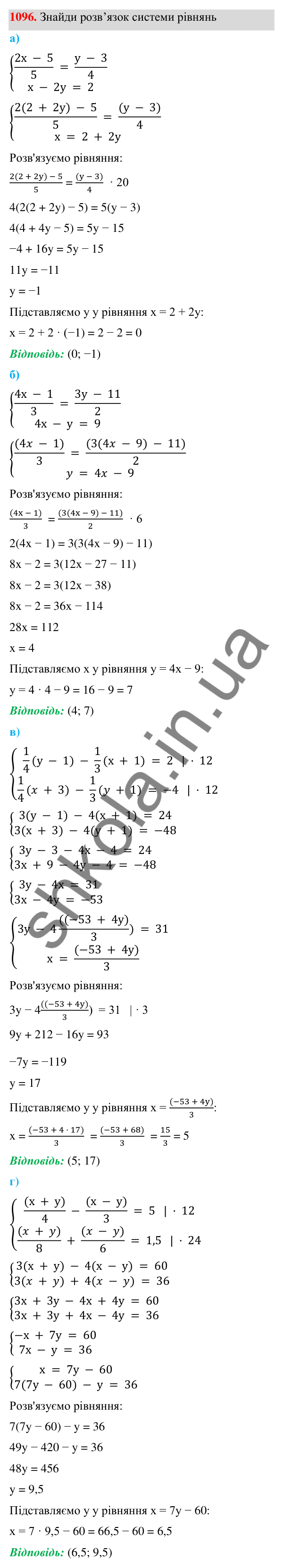 Завдання 1096 ГДЗ Алгебра 7 клас Бевз 2024 — завдання 1096, § 25. ...систем методом підстановки