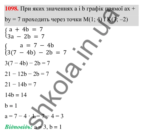 ГДЗ Алгебра 7 клас Бевз 2024 — завдання 1098, § 25. ...систем методом підстановки