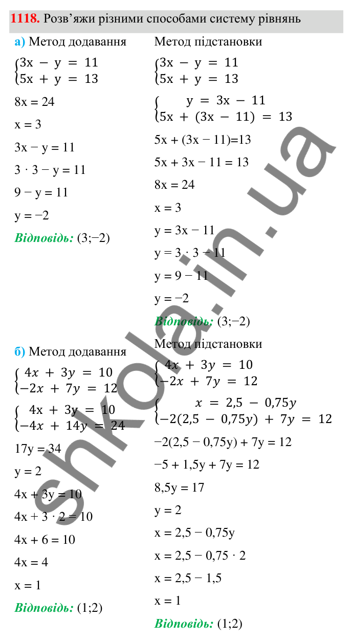 ГДЗ Алгебра 7 клас Бевз 2024 — завдання 1118, § 26. ...систем методом додавання