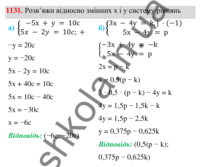 ГДЗ Алгебра 7 клас Бевз 2024 — завдання 1131, § 26. ...систем методом додавання