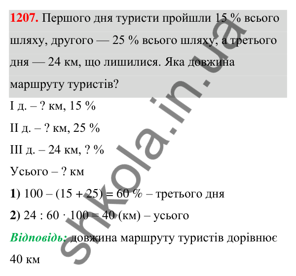 ГДЗ Алгебра 7 клас Бевз 2024 — завдання 1207, § 28. Відсоткові розрахунки