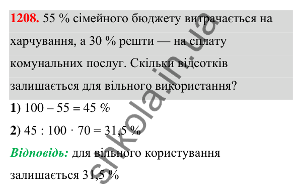 ГДЗ Алгебра 7 клас Бевз 2024 — завдання 1208, § 28. Відсоткові розрахунки