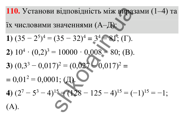 Завдання 110 ГДЗ Алгебра 7 клас Бевз 2024 — завдання 110, § 3. Вирази зі степенями