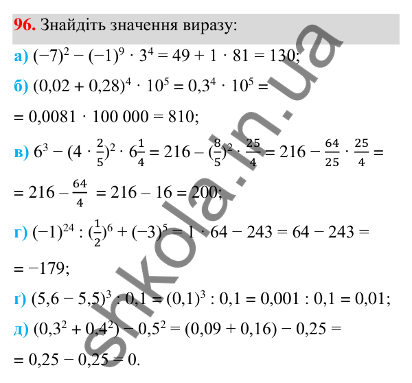 Завдання 96 ГДЗ Алгебра 7 клас Бевз 2024 — завдання 96, § 3. Вирази зі степенями