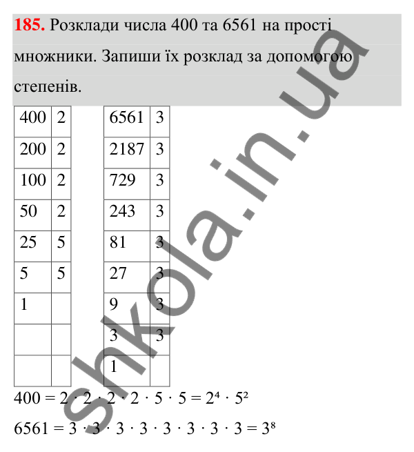 Завдання 185 ГДЗ Алгебра 7 клас Бевз 2024 — завдання 185, § 4. Властивості степенів