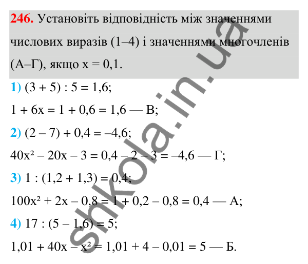 Завдання 246 ГДЗ Алгебра 7 клас Бевз 2024 — завдання 246, § 6. Многочлени