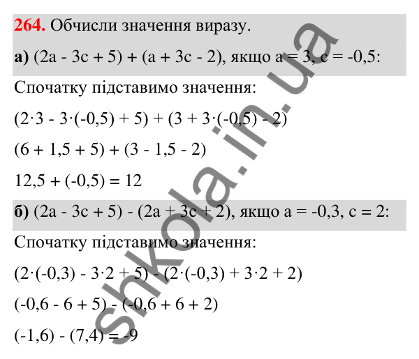 Завдання 264 ГДЗ Алгебра 7 клас Бевз 2024 — завдання 264, § 7. Додавання і віднімання многочленів