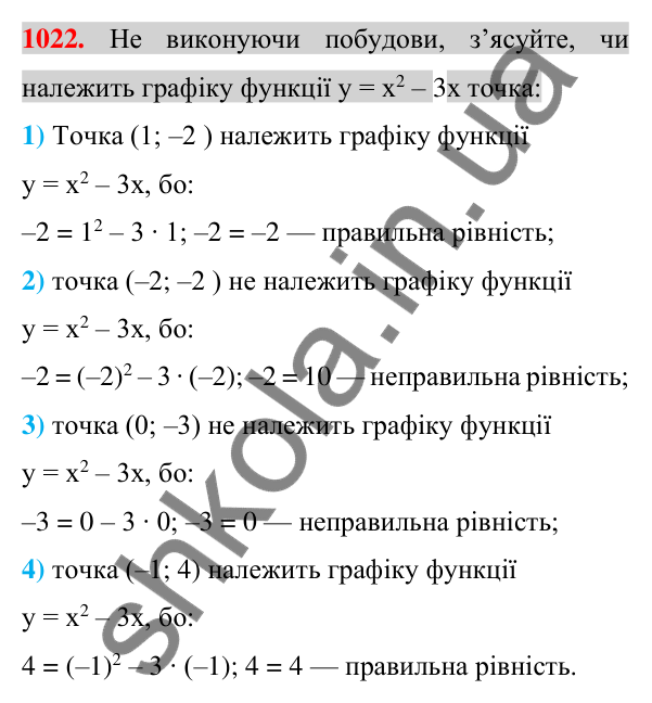 Відповідь до завдання 1022 (с. 194) з алгебри для 7 класу (Істер, 2024): Графік функції. Графічний спосіб задання функції