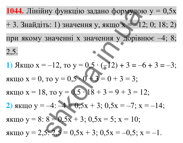 Відповідь до завдання 1044 (с. 201) з алгебри для 7 класу (Істер, 2024): Лінійна функція, її графік та властивості