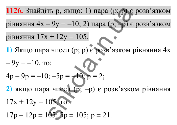 Відповідь до завдання 1126 (с. 219) з алгебри для 7 класу (Істер, 2024): Лінійне рівняння з двома змінними