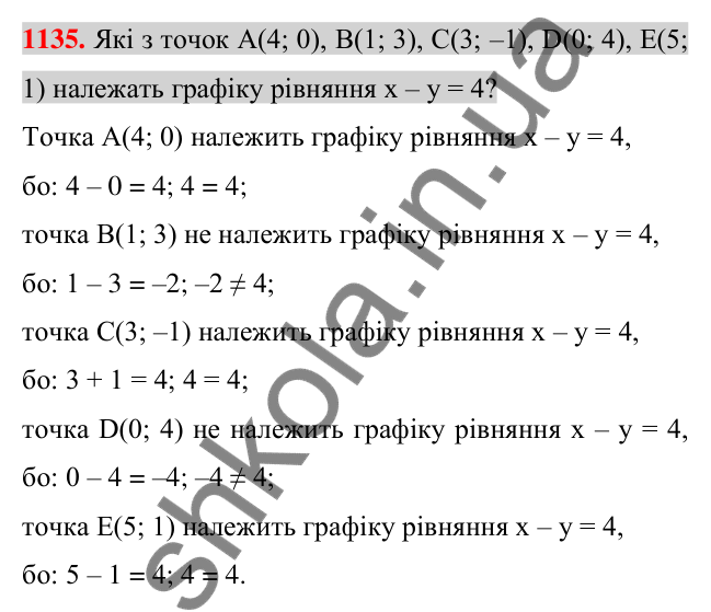 Відповідь до завдання 1135 (с. 223) з алгебри для 7 класу (Істер, 2024): Графік лінійного рівняння з двома змінними