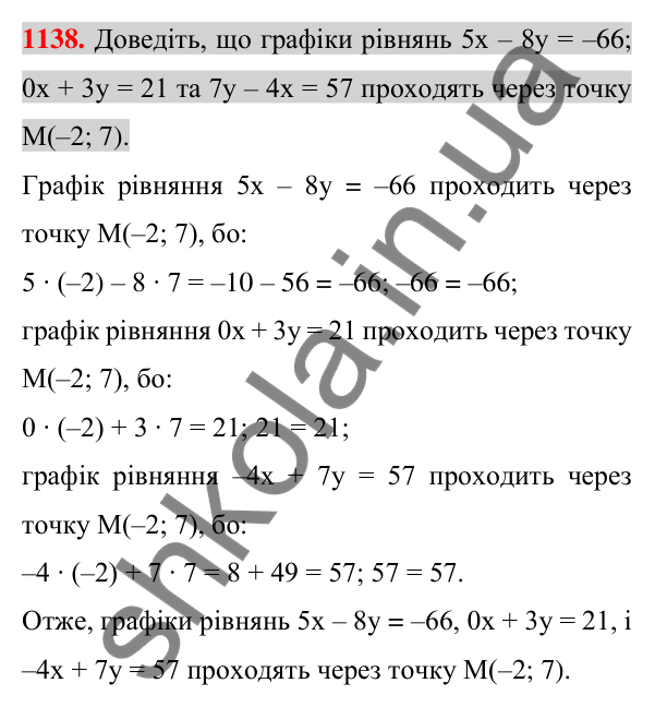 Відповідь до завдання 1138 (с. 223) з алгебри для 7 класу (Істер, 2024): Графік лінійного рівняння з двома змінними