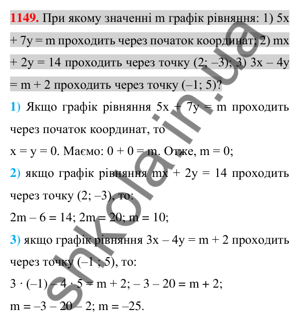 Відповідь до завдання 1149 (с. 224) з алгебри для 7 класу (Істер, 2024): Графік лінійного рівняння з двома змінними