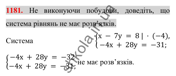 Відповідь до завдання 1181 (с. 232) з алгебри для 7 класу (Істер, 2024): Система двох лінійних рівнянь з двома змінними та…