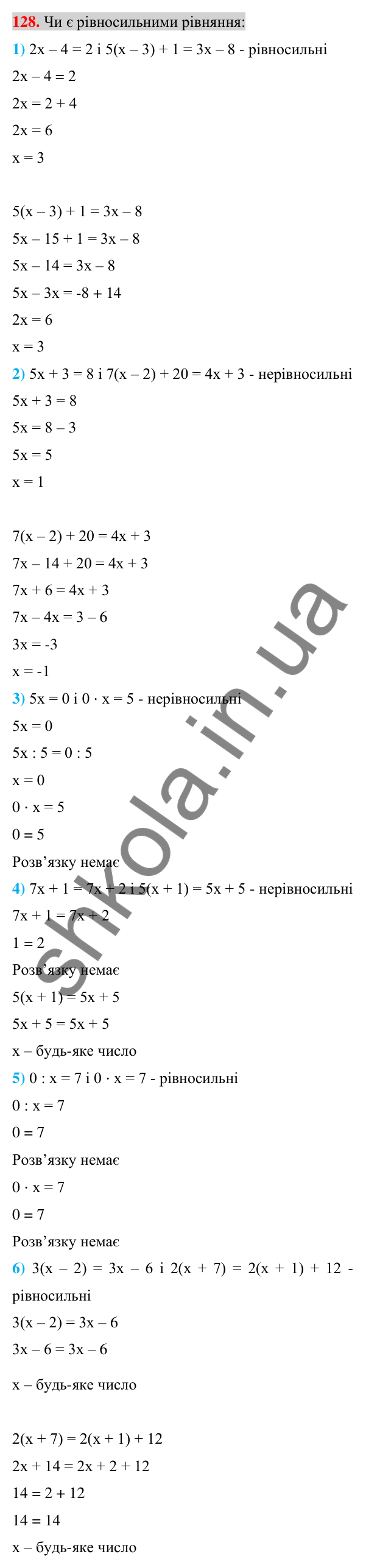 Відповідь до завдання 128 (с. 25) з алгебри для 7 класу (Істер, 2024): Лінійне рівняння з однією змінною