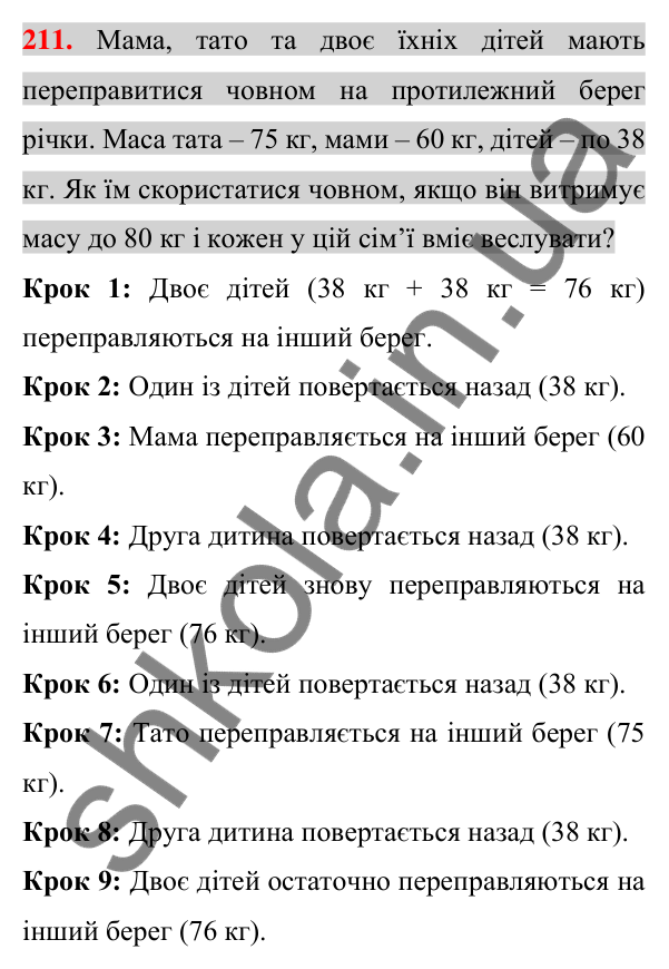 Відповідь до завдання 211 (с. 35) з алгебри для 7 класу (Істер, 2024): Розв’язування задач за допомогою лінійних рівнянь