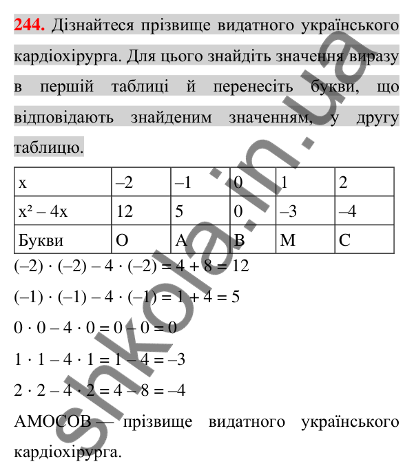 Відповідь до завдання 244 (с. 45) з алгебри для 7 класу (Істер, 2024): Вирази зі змінними. Цілі раціональні вирази