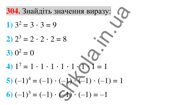 Відповідь до завдання 304 (с. 58) з алгебри для 7 класу (Істер, 2024): Степінь з натуральним показником