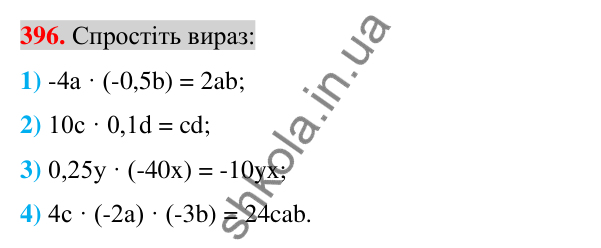 Відповідь до завдання 396 (с. 73) з алгебри для 7 класу (Істер, 2024): Одночлен. Стандартний вигляд одночлена