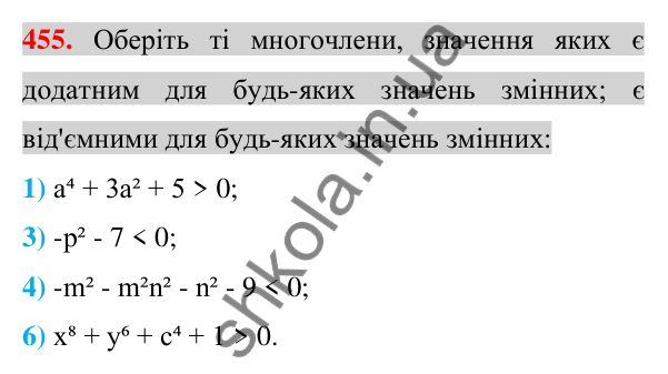 Відповідь до завдання 455 (с. 90) з алгебри для 7 класу (Істер, 2024): Многочлен. Подібні члени многочлена та їх зведення