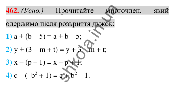 Відповідь до завдання 462 (с. 93) з алгебри для 7 класу (Істер, 2024): Додавання і віднімання многочленів