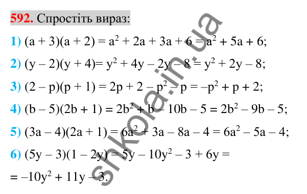 Відповідь до завдання 592 (с. 112) з алгебри для 7 класу (Істер, 2024): Множення многочлена на многочлен