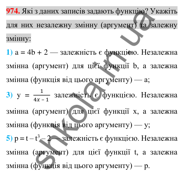 Відповідь до завдання 974 (с. 182) з алгебри для 7 класу (Істер, 2024): Функція. Область визначення та область значень…