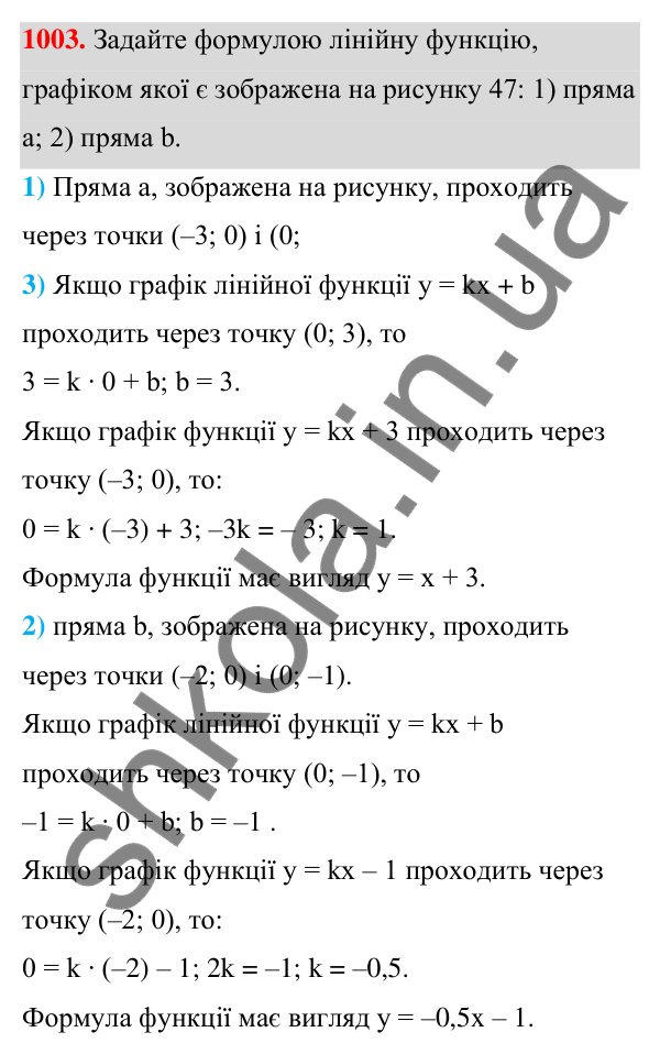 Відповідь до завдання 1003 (с. 241) з алгебри для 7 класу (Мерзляк, 2024): 23. Лінійна функція, її графік і властивості