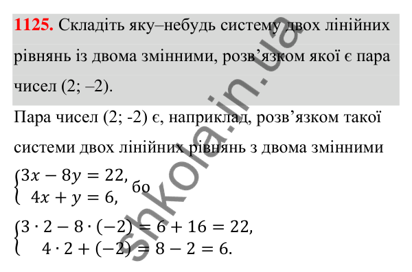 Відповідь до завдання 1125 (с. 278) з алгебри для 7 класу (Мерзляк, 2024): 26. Системи рівнянь із двома змінними....