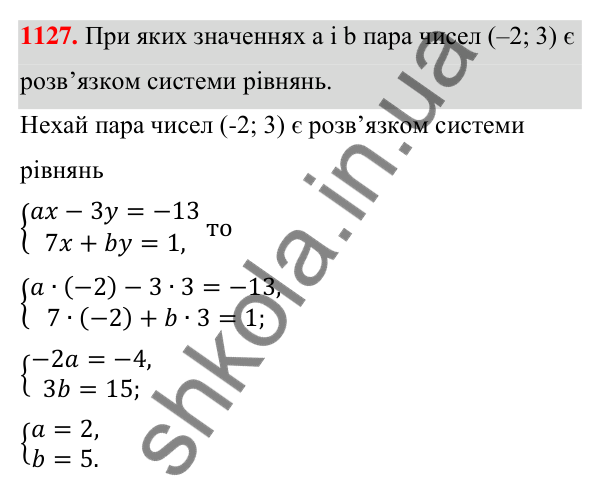 Відповідь до завдання 1127 (с. 279) з алгебри для 7 класу (Мерзляк, 2024): 26. Системи рівнянь із двома змінними....