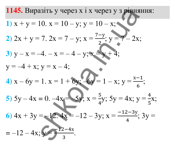 Відповідь до завдання 1145 (с. 282) з алгебри для 7 класу (Мерзляк, 2024): 26. Системи рівнянь із двома змінними....