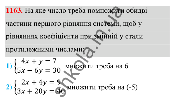 Відповідь до завдання 1163 (с. 290) з алгебри для 7 класу (Мерзляк, 2024): 28. Розв’язування систем лінійних рівнянь...