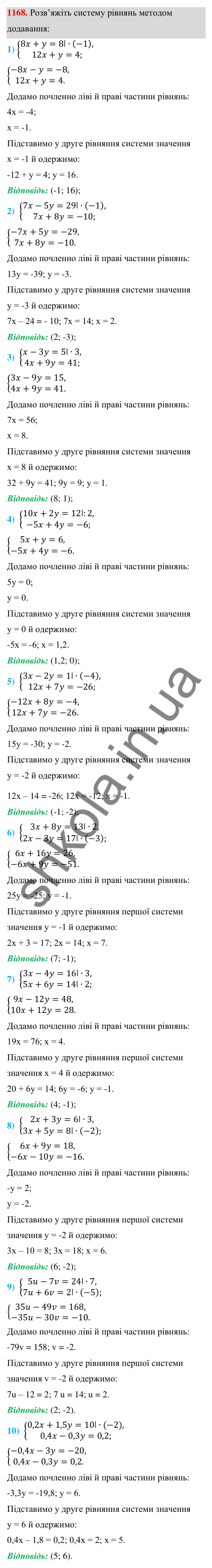 Відповідь до завдання 1168 (с. 291) з алгебри для 7 класу (Мерзляк, 2024): 28. Розв’язування систем лінійних рівнянь...