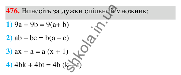 Відповідь до завдання 476 (с. 112) з алгебри для 7 класу (Мерзляк, 2024): 12. Розкладання многочлена на множники....