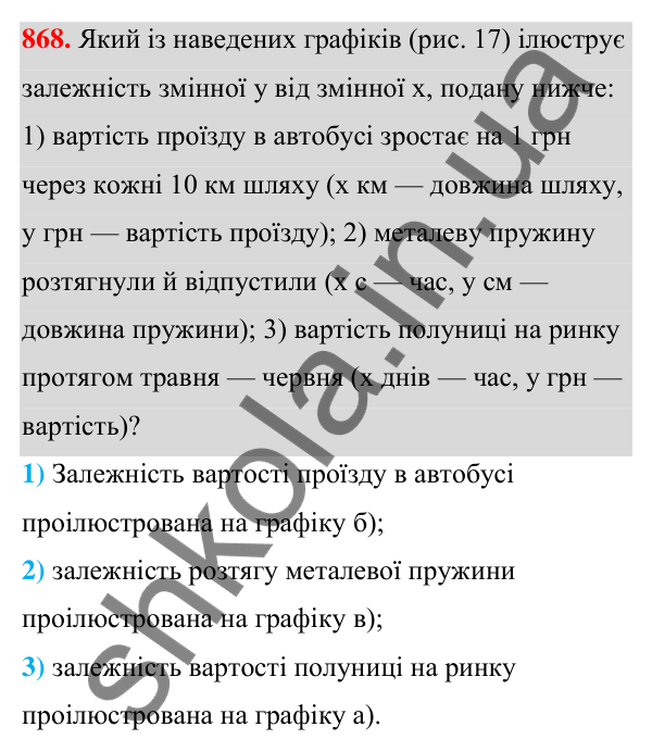 Відповідь до завдання 868 (с. 203) з алгебри для 7 класу (Мерзляк, 2024): 20. Зв’язки між величинами. Функція