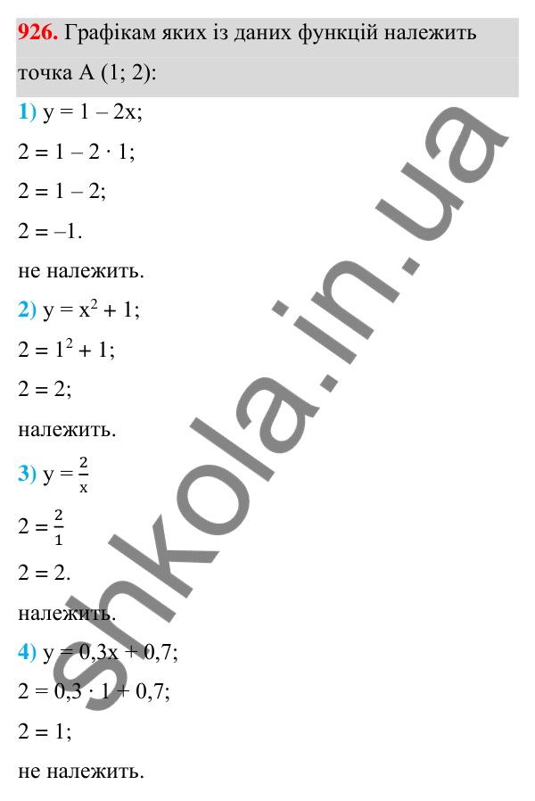 Відповідь до завдання 926 (с. 223) з алгебри для 7 класу (Мерзляк, 2024): 22. Графік функції