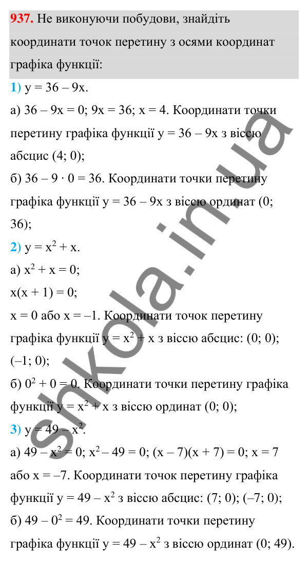 Відповідь до завдання 937 (с. 226) з алгебри для 7 класу (Мерзляк, 2024): 22. Графік функції