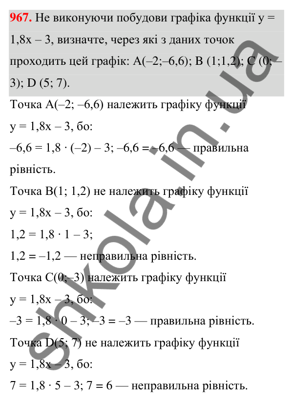 Відповідь до завдання 967 (с. 235) з алгебри для 7 класу (Мерзляк, 2024): 23. Лінійна функція, її графік і властивості