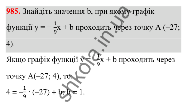 Відповідь до завдання 985 (с. 237) з алгебри для 7 класу (Мерзляк, 2024): 23. Лінійна функція, її графік і властивості