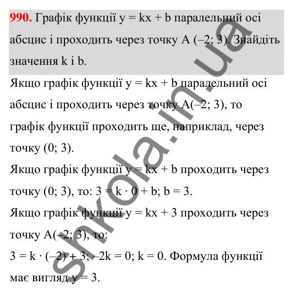 Відповідь до завдання 990 (с. 238) з алгебри для 7 класу (Мерзляк, 2024): 23. Лінійна функція, її графік і властивості