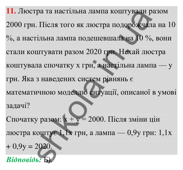 Відповідь до завдання 11 (с. 311) тесту «Перевірте себе» № 7 з алгебри для 7 класу (Мерзляк, 2024)