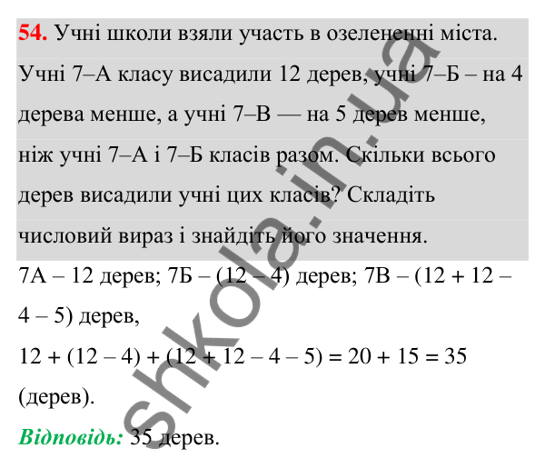 ГДЗ Алгебра 7 клас Тарасенкова 2024 — завдання 54, § 1. Числові вирази