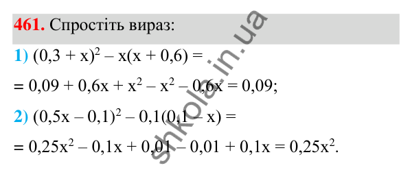 ГДЗ Алгебра 7 клас Тарасенкова 2024 — завдання 461, § 11. Квадрат двочлена