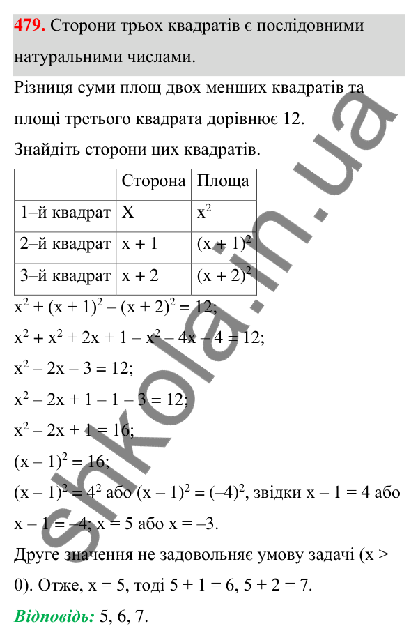 ГДЗ Алгебра 7 клас Тарасенкова 2024 — завдання 479, § 11. Квадрат двочлена