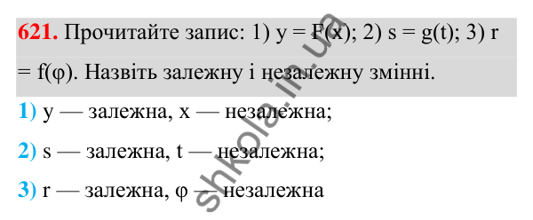 ГДЗ Алгебра 7 клас Тарасенкова 2024 — завдання 621, § 15. Що таке функція
