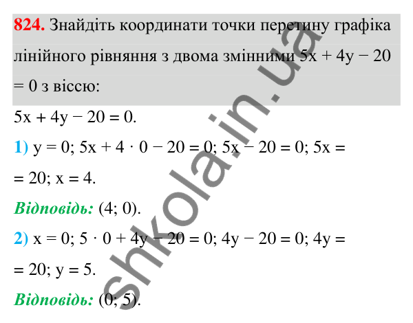 ГДЗ Алгебра 7 клас Тарасенкова 2024 — завдання 824, § 22. Графік лінійного рівняння з двома змінними